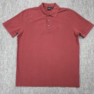 Hugo Boss Shirt Mens Large Burgundy Pima Cotton Polo Embroidered Logo Preppy